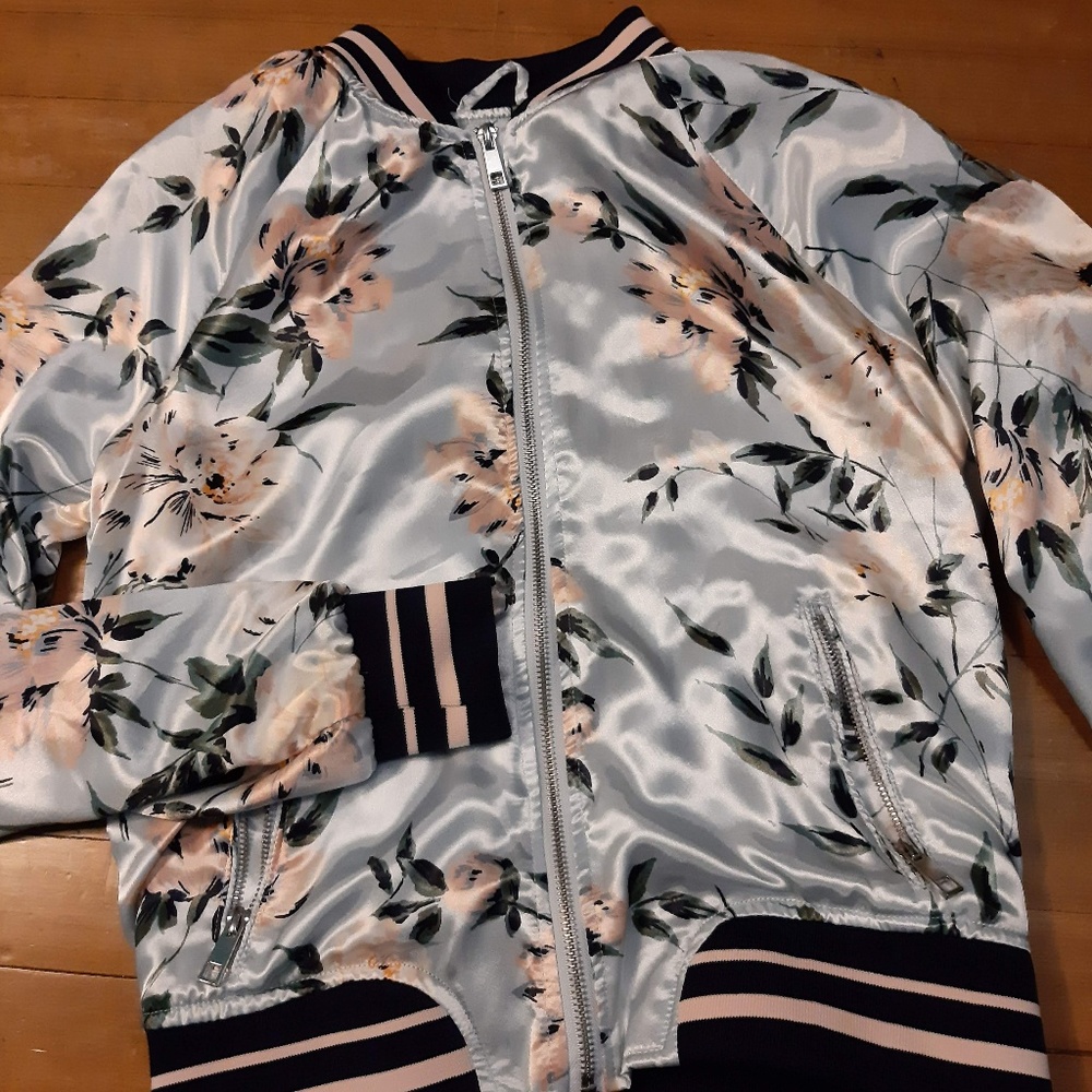 Blue Jacket with Pink Flowers